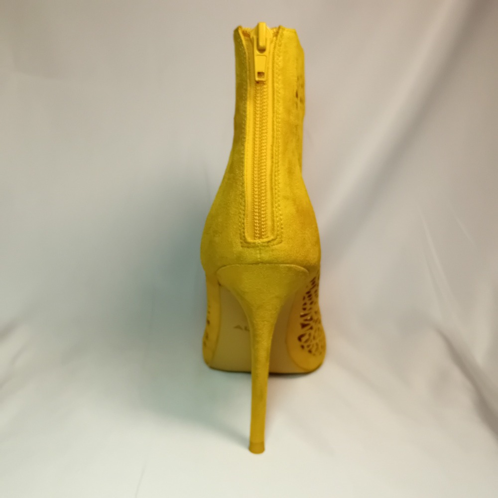 ALDO Yellow Suede Laser Cutout Peep Toe Stiletto Heel Bootie Ankle Boot 8.5 READ - Picture 6 of 16
